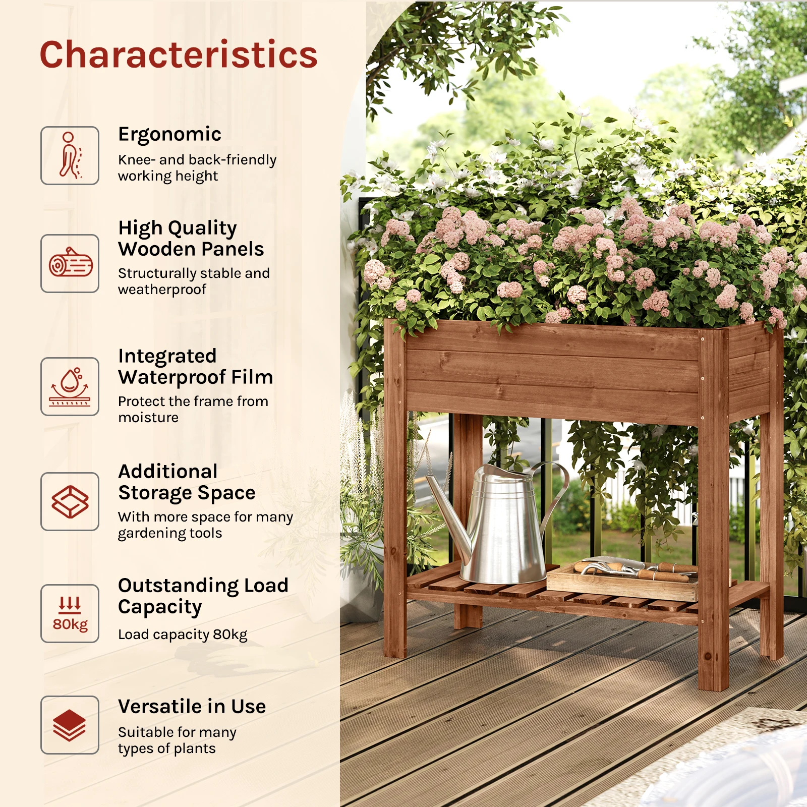 Potager de balcon sur pied bois brun – Image 4