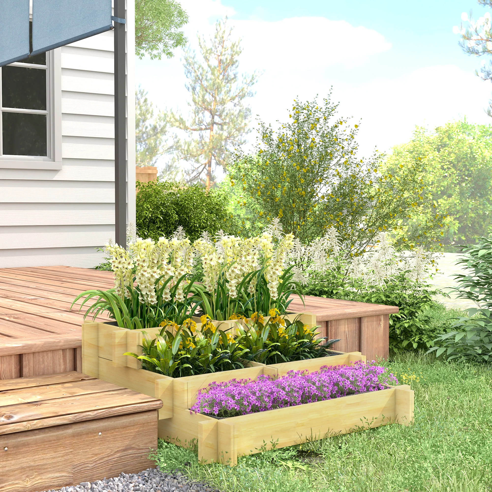 Potager carré bois escalier